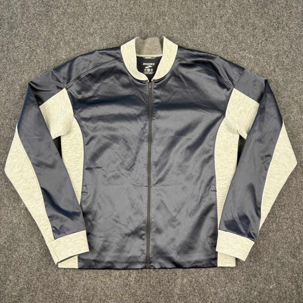 Brooks RunHappy Mens Navy Gray Colorblock Full Zip Track Jacket L221292 Size M